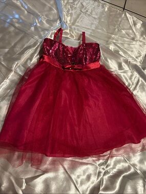 Girls Red Sequin Tulle Party Dress